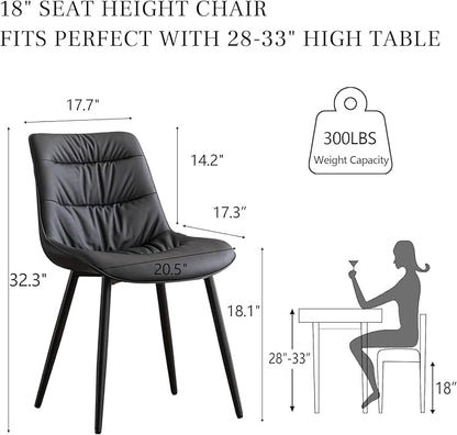 Kidol & Shellder Dining Chairs Set of 2, Modern Upholstered PU Leather Kitchen Side Chairs with Comfortable Back - Mid-Century Armless Chair for Dining Living Room Bedrooms, with Metal Legs (Black)