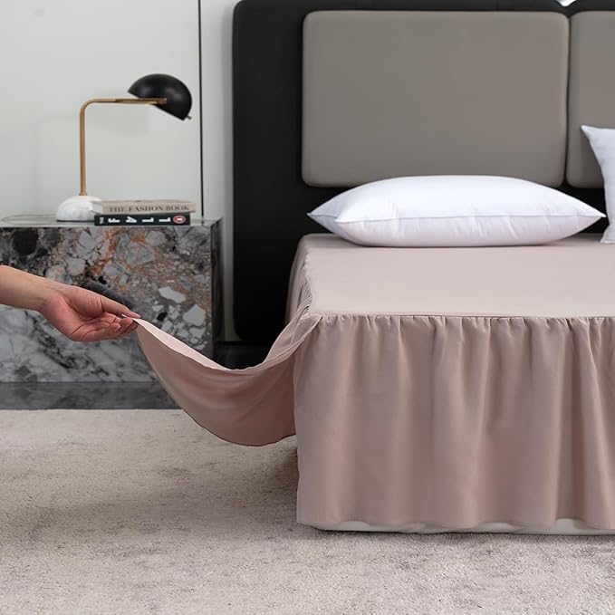 Bed Skirt Queen Size Ruffled Bed Skirt with Split Corners, Queen Bed Skirt 12 Inch Drop, TSUTOMI Queen Size Bed Skirt Khaki for Ruffled Bed Skirt with Split Corners, Bed Skirts Queen Size