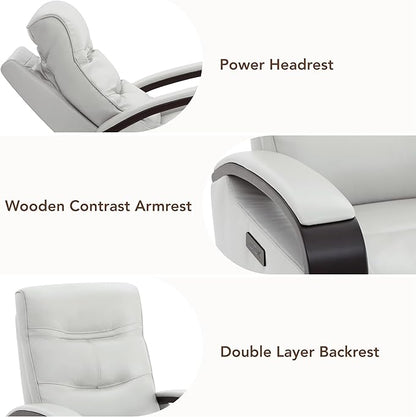 CHITA Genuine Leather Power Swivel Glider Rocker Recliner, FSC Certified Mid Century Modern Recliner Chair for Adults, Adjustable Power Headrest, for Nursery and Living Room, Creamy Grey