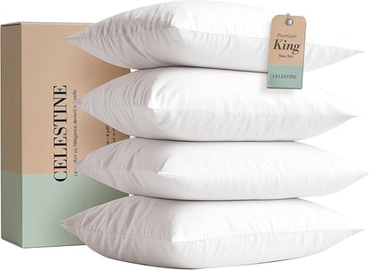 CELESTINE King Size Bed Pillows Set of 4 – Soft & Supportive Down Alternative Microfiber Filling, Plush White 36x20 Sleeping Pillows for Side and Back Sleepers, Breathable, Machine Washable