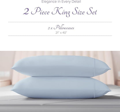 Carressa Linen 100% Egyptian Cotton King Size Pillow Cases Set of 2 - Luxury 600 Thread Count King Pillowcases (Light Blue), Silky Soft, Cooling, Breathable Sateen Weave Hotel Quality Bed Pillow Cover