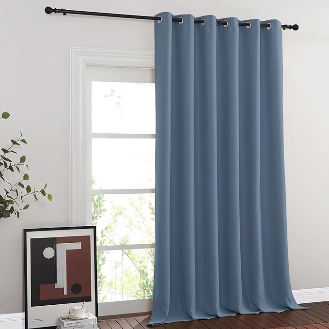 NICETOWN Room Divider Curtain 132 Inches Long, Wide Blackout Sliding Door Curtain for Bedroom, Room Darkening Privacy Window Curtain for Patio Door (1 Panel Set, Stone Blue, 80 x 132 Inch)