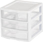 Small 3-Drawer Organizer Unit, Clear Plastic Stackable Drawers for Countertop or Desktop, White