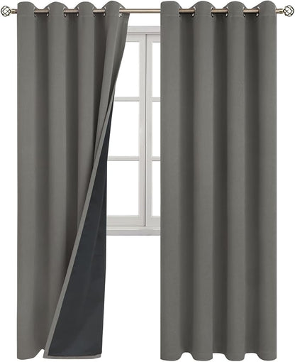 BGment Grey Blackout Curtains for Bedroom Window 84 Inch Length 2 Panels Set, 100% Light Blocking Thermal Insulated Grommet Drapes for Living Room Darkening with Black Liner, 52 Inch Wide Each