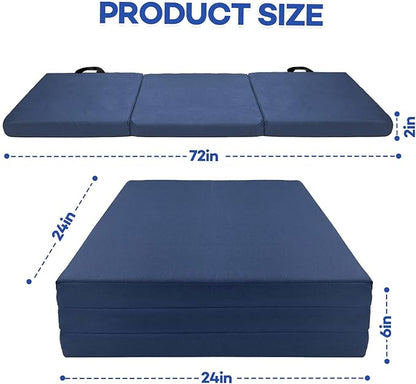 Foldable Fall Protection Mat for Elderly Blue Waterproof Non Slip Floor Mats with High-Resilience Foam 72 * 24 * 2 Inch Bedside Floor Mats for Elderly, Handicap, Senior