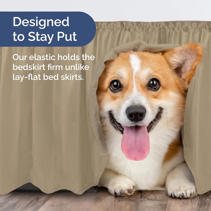 Wrap Around Dust Ruffle Bed Skirt - Beige - Twin/Twin XL Size Beds with 15 Inch Drop - Easy Fit Elastic Strap - Adjustable Pleated Bedskirt w/Brushed Fabric - Wrinkle Free - Women, Men, Kids & Teens