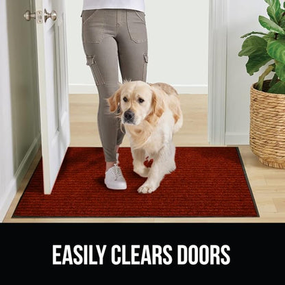 GORILLA GRIP Waterproof Traffic Guard Door Mat, 47x35, Heavy Duty Entryway Mats, Strong Rubber Back Commercial Utility Rugs for Office Hallway, Garage Floor and Home, Low Profile Carpet Runner, Red