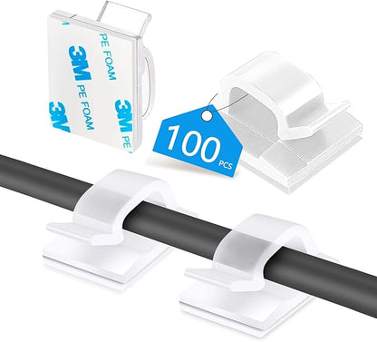Abnii 100PCS Cable Clips, Adhesive Wire Clips Organizer Cord Clips Management, Cable Staples Outdoor Strong for Wall, Desk, Christmas Lights, String Lights, TV PC Ethernet Cable, Clear Small