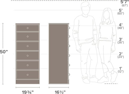 Prepac Astrid Tall Gray Dresser: 16.5"D x 19.75"W x 50"H, 6-Drawer Chest for Bedroom by Prepac - Perfect Chest of Drawers for Ample Storage, Drifted Gray