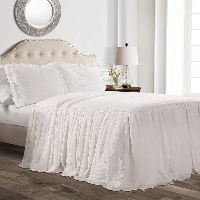 Lush Decor Ruffle Skirt Bedspread Set - 3-Piece Luxurious Farmhouse Bedding - Elegant Ruffle Detail - Timeless Style - Soft Lightweight Sheets - Queen, Grey