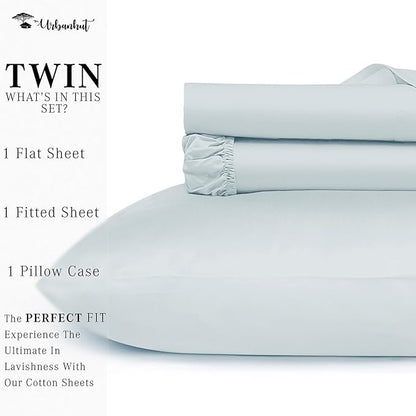 URBANHUT 800 Thread Count 100% Cotton Twin Size Sheets, Luxury 4 Piece Twin Bedsheets, Hotel Sheets Sateen Finish - Better Than Egyptian, 14" Elasticized Deep Pocket - Light Blue