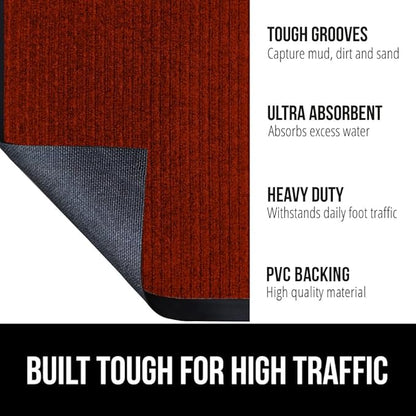 GORILLA GRIP Waterproof Traffic Guard Door Mat, 2 Pack Heavy Duty Entryway Mats, Strong Rubber Back Commercial Utility Rugs for Office Hallway, Garage Floor and Home, Low Profile Carpet, 35x23, Red