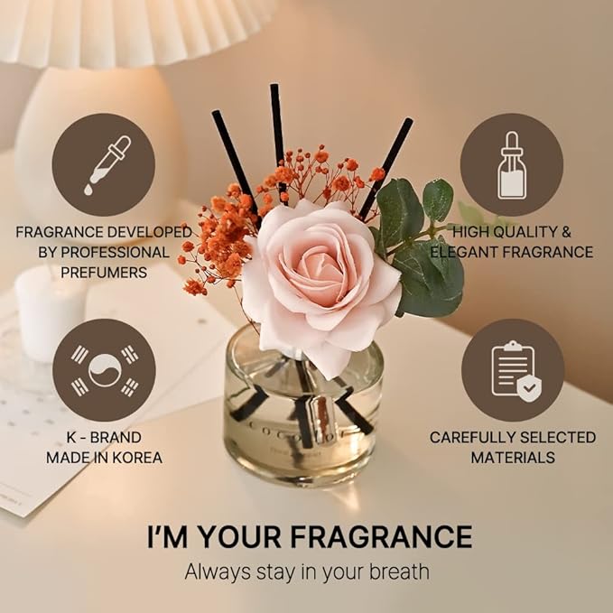 COCODOR Rose Flower Reed Diffuser/April Breeze/6.7oz(200ml)/1 Pack/Reed Diffuser, Reed Diffuser Set, Oil Diffuser & Reed Diffuser Sticks, Home Decor & Office Decor, Fragrance and Gifts