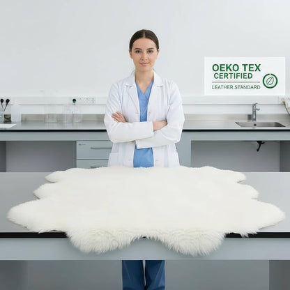 Genuine Extra Large Sheepskin Rug for Living Room/Bedroom - Super Soft Sheep Skin - Eight Pelt Natural Non-Dyed Fur with Skid Resistant Suede Backing, 6ft. x 8ft.