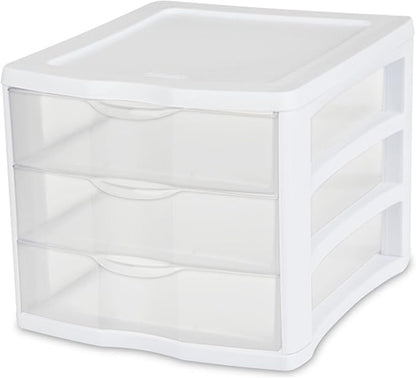 Sterilite 4-Pack 3 Drawer Unit, Plastic Desktop Organizer with Clear Drawers, White Frame - Stackable Multi-Purpose Storage for Office Supplies, Craft Rooms, Classrooms and Home Organization