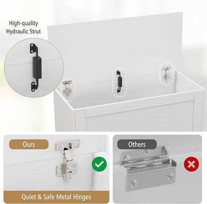 LOKO 35.5” Storage Chest, Lift Top Storage Box with Metal Hinges, Wooden Storage Bench with Safety Hydraulic Strut, Large Modern Storage Trunk for Living Room, Bedroom, Entryway (White)