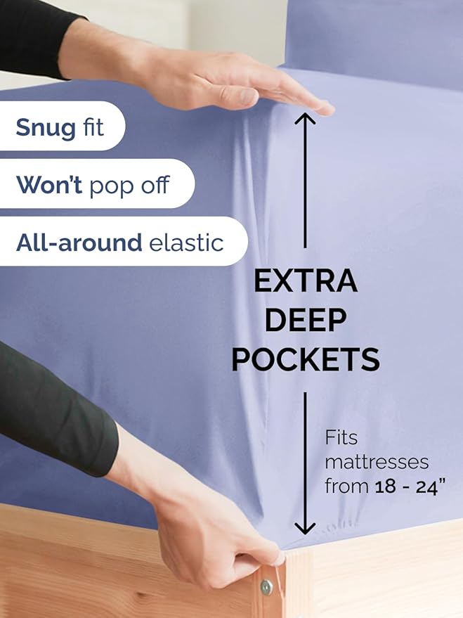 Extra Deep Twin XL Sheet Set - 4 Piece Breathable & Cooling Sheets - Hotel Luxury Bed Sheets Set - Easy & Secure Fit - Soft, Wrinkle Free & Comfy Sheets Set - Lavender Sheet Set w/Extra Deep Pockets