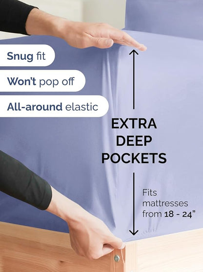Extra Deep Twin XL Sheet Set - 4 Piece Breathable & Cooling Sheets - Hotel Luxury Bed Sheets Set - Easy & Secure Fit - Soft, Wrinkle Free & Comfy Sheets Set - Lavender Sheet Set w/Extra Deep Pockets