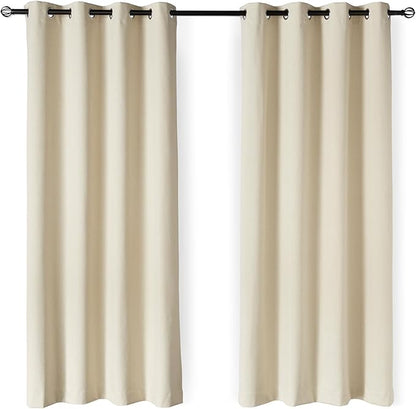 Amazon Basics 100% Blackout Curtains with Grommets, 2 Panels, 52 x 96 Inches, Beige