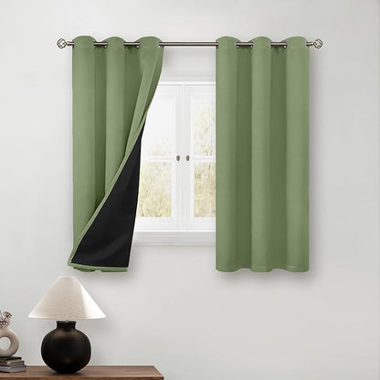 BGment Short 100% Blackout Curtains for Bedroom, Thermal Insulated Energy Efficiency Noise Reducing Grommet Curtains 54 Inch Length with Liner for Small Window 2 Panels Each 42 Inch Wide, Grass Green
