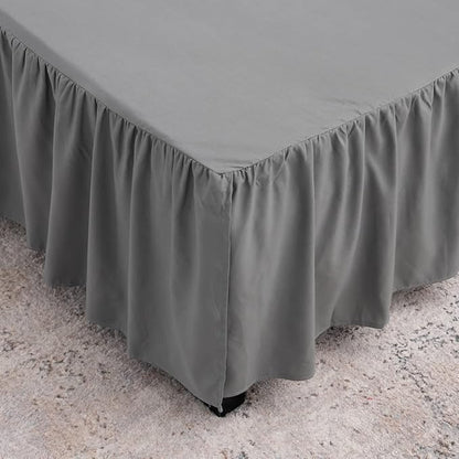 Grey Bed Skirt Full Size Ruffled Bed Skirt with Split Corners, Full Bed Skirt 12 Inch Drop, Full Size Bed Skirt Grey for Ruffled Bed Skirt with Split Corners, Bed Skirt Full Size