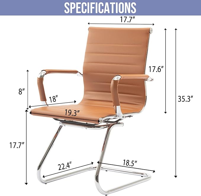 Wahson Office Guest Chairs Set of 6, Leather Reception Chairs, Mid Back Waiting Room Chair, Conference Chairs with Sled Base, Desk Chair No Wheels for Meeting/Lobby/Restroom, Terracotta