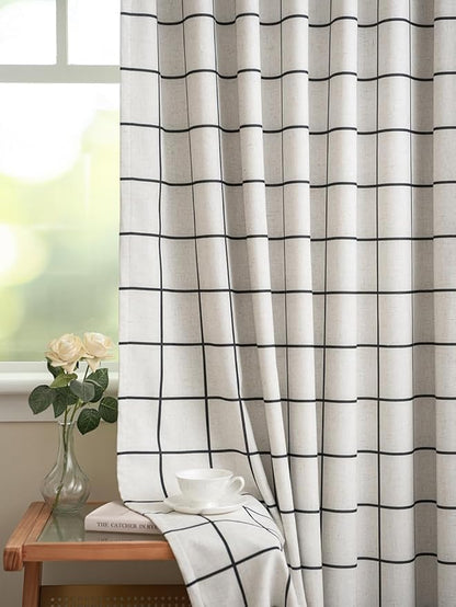 Plaid Pinch Pleated Curtains - Modern Luxury Linen Buffalo Blackout Drapes, Thermal Insulated Double Layer Window Panels for Living Room Bedroom, 108 Inches Long Black 2 Panels Set