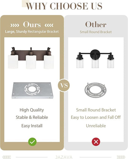 3 Light Bathroom Vanity Light, Morden Vanity Lighting Fixtures Over Mirror Oil Rubbed Bronze Bathroom Sconces Wall Lighting with Milky White Frosted Shade ZCVL01ORBW-3