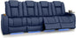 Seatcraft Diamante Zero-Gravity CoolZero Italian Leather Home Theater Seating, Power Headrest, Power Recline, Row of 4 Sofa, Navy Blue