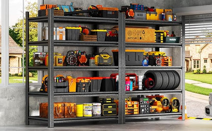 Garage Shelves,14-48''W Heavy-Duty Storage Shelves, Double-Layer Uprights, Thickened Shelves, Waterproof &Rustproof, Suitable for Indoor & Outdoor Use. (BLACK, 5TIER 45''W*16''D*72''H, 5-TIER)