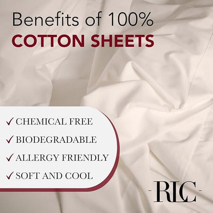 Red Land Cotton Luxury Sheet Set | 100% American Grown Cotton Basics | Premium Hotel Ultra-Soft Lightweight 4 Piece USA Made Deep Pocket Fitted, Flat Sheet, & Pillowcases Percale Weave (Full/Natural)