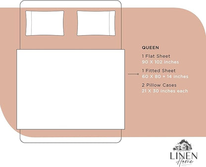 Linen Home 100% Cotton Percale Sheets Queen Size, Tera Clay, Deep Pocket, 4 Pieces Set - 1 Flat, 1 Deep Pocket Fitted Sheet and 2 Pillowcases, Crisp Cool and Strong Bed Linen