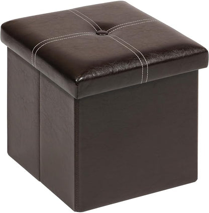 B FSOBEIIALEO Folding Storage Ottoman Cube, Faux Leather Footrest Seat Coffee Table, Brown 11.8"x11.8"x11.8"