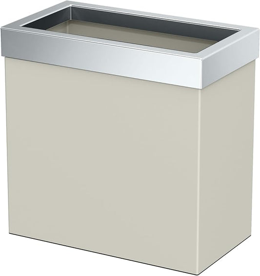 Gatco Modern Rectangle Wastebasket, Matte Pearl and Chrome Combo - Stainless Steel Trash Can with Removable Lid, Leakproof, 3 Gallon Capacity for Bathroom, Bedroom, Kitchen, or Office