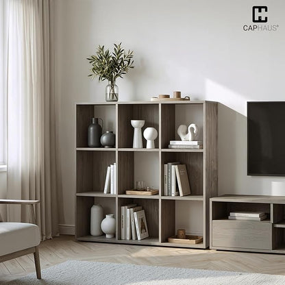 CAPHAUS Sturdy Room 11-Inch Cube Storage Organizer Shelf, with Thick Exterior Edge, Storage Shelf Divider w/Back, Bookcase, 9-Cube, Dark Grey