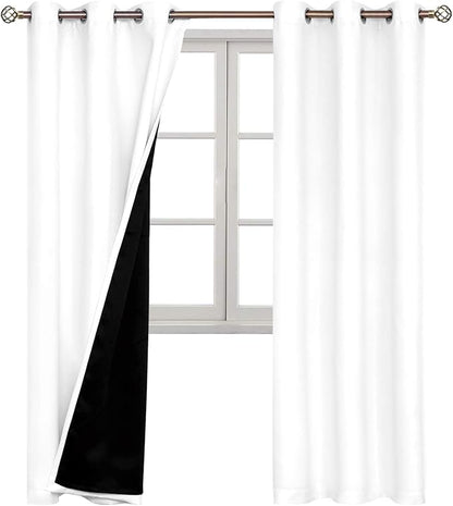 BGment Thermal Insulated 100% Blackout Curtains for Bedroom with Black Liner, Double Layer Full Room Darkening Noise Reducing Grommet Curtain (42 x 84 Inch, Pure White, 2 Panels)