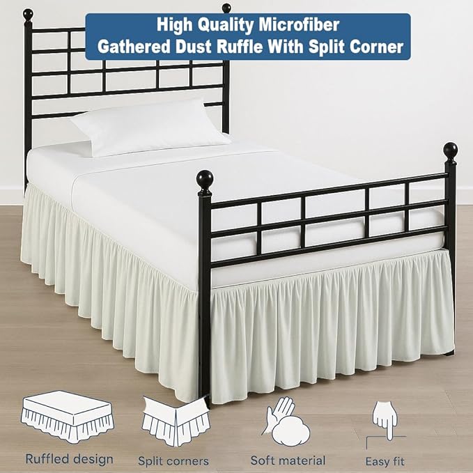 Ruffled Bed Skirt Split Corners with Platform, Tailored Fit Hotel Quality Wrinkle Free Ultra-Soft Microfiber Dust Ruffle, Upto 28 Inch Drop, Full XL, Ivory