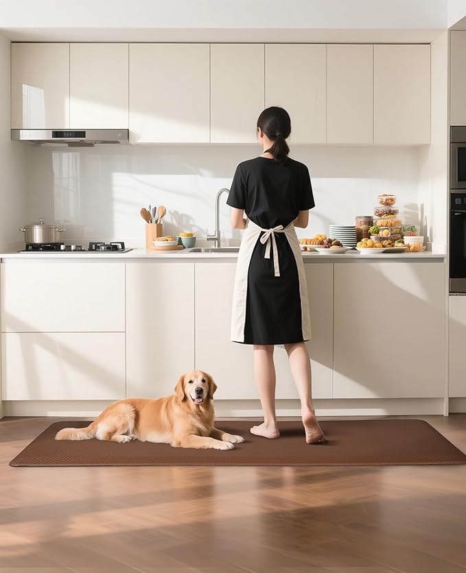Ophanie Kitchen Mats for Floor, 3/4 Inch Thick Kitchen Rugs, 24'' x 70'' Anti Fatigue Standing Cushioned Mat, Waterproof,Comfort Ergonomic Mat for Office, Home, Sink, Brown Non-Slip Bottom