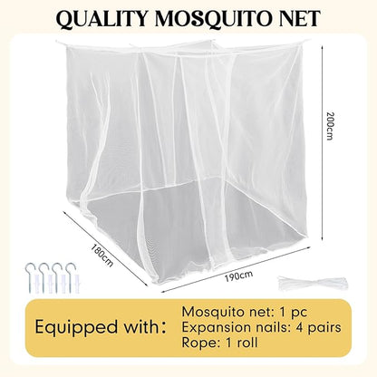 4 Corners Mosquito Net for Mosquiteros para Camas Bed Canopies Netting Bed Drapes Rectangular Mosquito Mesh for Camping Home Outdoor Travel(White B,L75 X W71 X H79 Inch,2 Opening)