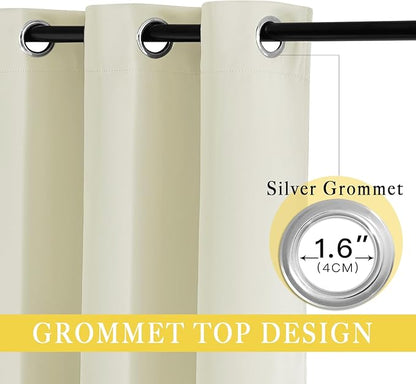 NICETOWN Room Darkening Beige Curtain 80 inch Length, Grommet Thermal Insulated Doorway Drape Blackout Curtain Sound Reducing for Bedroom/Living Room, 1 Panel, W46 X L80