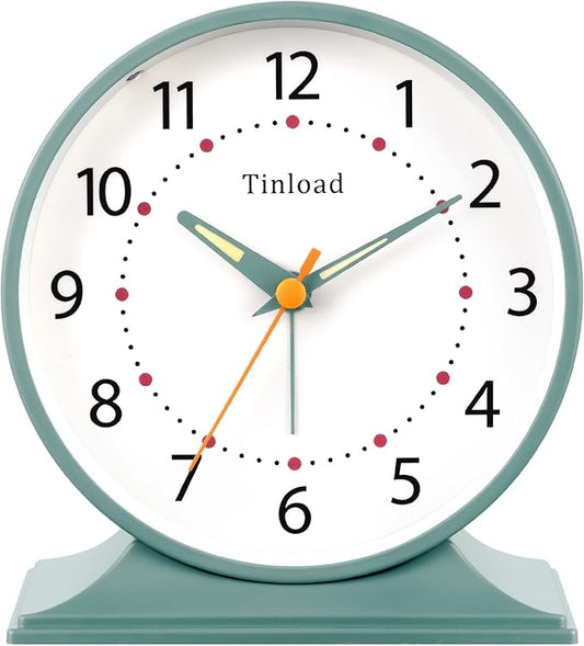 4.5" Antique Retro Analog Alarm Clock, Small Silent Bedside Desk Clock with Manual Light, Battery Operated, Snooze, for Living Room, Bedroom, Bedside, Desk(Green)