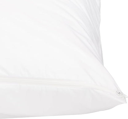 Amazon Basics Standard Pillowcase with Zipper, 100% Cotton Hypoallergenic, Pillow Protector, White (27 x 21 Inches), Pillows Not Included
