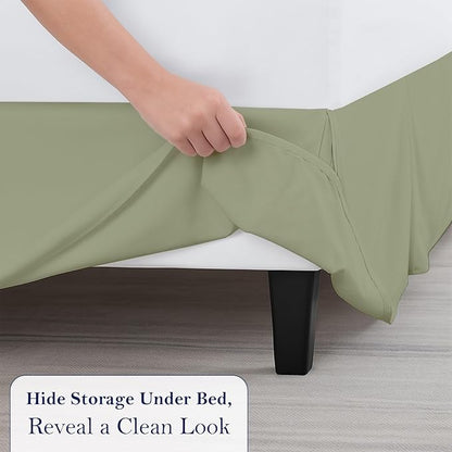 Twin Bed Skirt, Luxury 15 Inch Drop Sage Pleated Bed Skirt, Double Brushed Microfiber, Box Pleat Design, Wrinkle & Fade Resistant, Easy Fit Tailored Bedskirt for Twin Size Beds