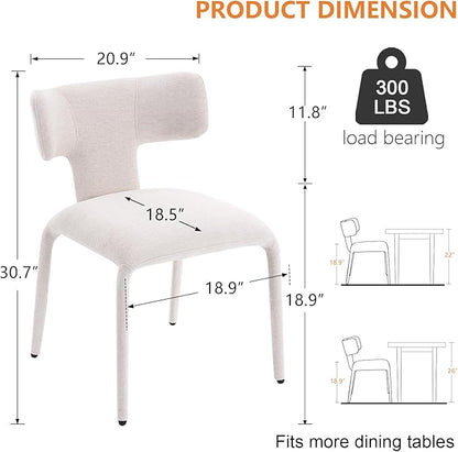 Kidol & Shellder Dining Chairs Set of 2,Modern Upholstered Fabric Dining Room Chairs with Curved Barrel Back,Armless Kitchen Chairs with Metal Legs and Padded Seat for Living Room and Bedroom Beige