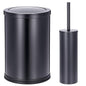 Maxdot 2 Pcs Black Bathroom Trash Can with Flipping Lid 2.4 Gallon/9 L and Toilet Brush Set, Small Stainless Steel Garbage Trash Can Toilet Cleaner Brush Wastebasket Bin for Bathroom Bedroom Office