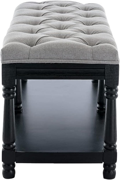 Kmax Storage Entryway Bench Tufted Shoe Rack Bench Black Wood Window Bench for Hallway Entrance Bedroom Corner, Grey