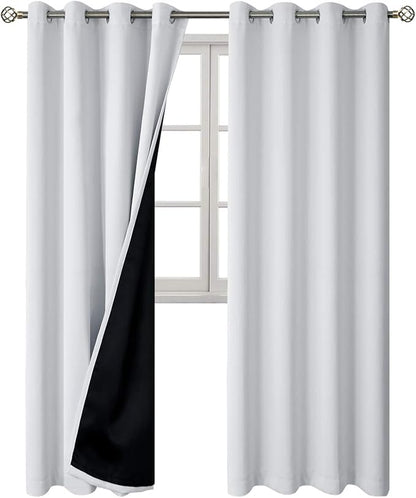 BGment Greyish White 100% Blackout Curtains for Living Room 96 Inch Length 2 Panels, Thermal Insulated Full Light Blocking Energy Save Window Drapes for Nursery Bedroom Darkening, 55 Inch Wide Each