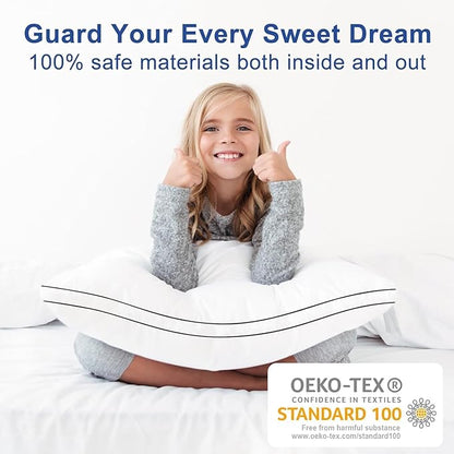 Premium Pillows Standard Size Set of 4, Fluffy and Supportive 7D Down Alternative Bed Pillows, Luxury Soft Hotel Quality Gusseted Pillow for Side Back Stomach Sleepers, Relief Neck Head Shoulder Pain