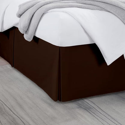 King Bed Skirt, Luxury 18 Inch Drop Chocolate Pleated Bed Skirt, Double Brushed Microfiber, Box Pleat Design, Wrinkle & Fade Resistant, Easy Fit Tailored Bedskirt for King Size Beds