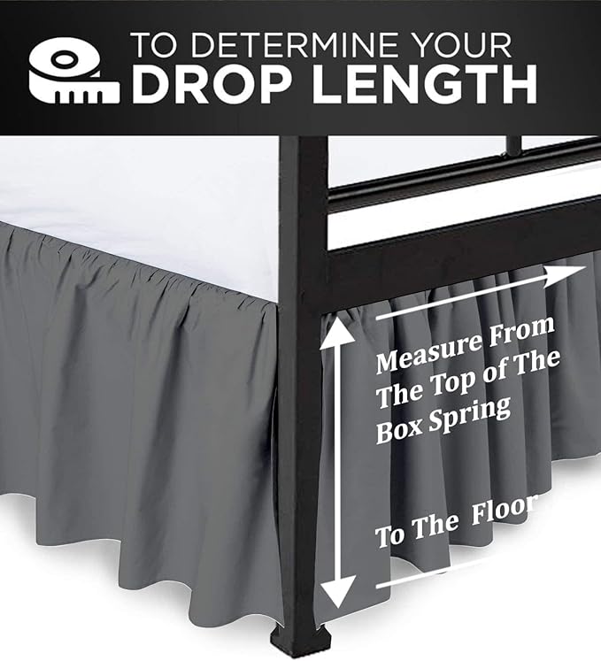 Ruffled Bed Skirt with Split Corners, Dark Grey, Queen 18 Inch Drop Bedskirt, Hotel Quality Brushed Microfiber Wrinkle Free Dust Ruffle Bed Skirt Queen Size